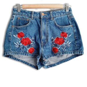 H&M X COACHELLA High-Rise Floral Embroidery Jean Shorts Sz 6